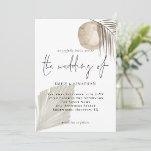 Modern Boho Pampas Grass Beige Wedding Invitation