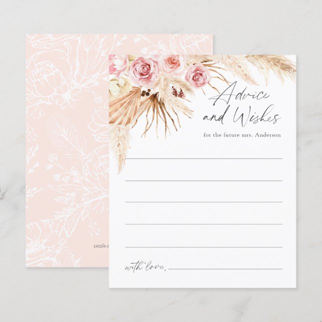 Modern Boho Pampas Grass Bridal Shower Advice card (Front/Back)