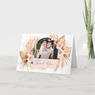 Modern Boho Pampas Grass Floral Arch Photo wedding Thank You Card