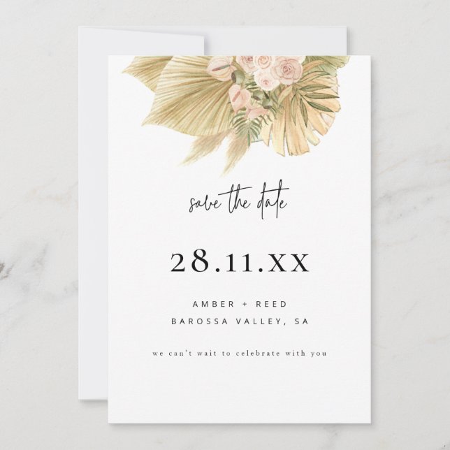 Modern Boho Pampas Grass Floral Save The Date (Front)
