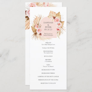 Modern Boho Pampas Grass Floral  Wedding Program