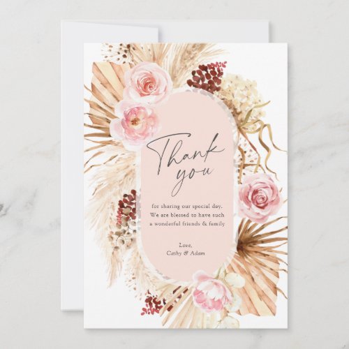 Modern Boho Pampas Grass Watercolor Floral Wedding Thank You Card