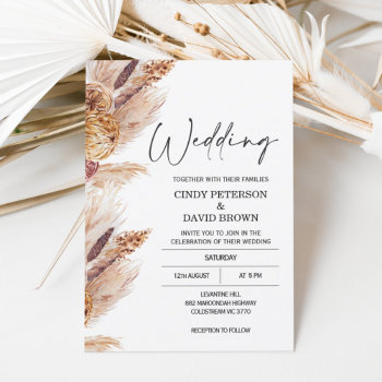 Modern Boho Pampas Grass Wedding Invitation by figtreedesign at Zazzle