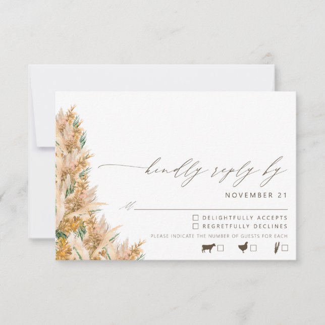 Modern Boho Pampas Grass Wedding RSVP (Front)