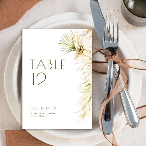 Modern boho pampas grass wedding table number