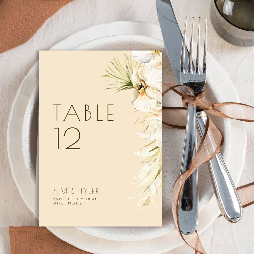 Modern boho pampas grass wedding table number