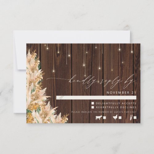 Modern Boho Pampas Grass Wood Twinkle Lights RSVP