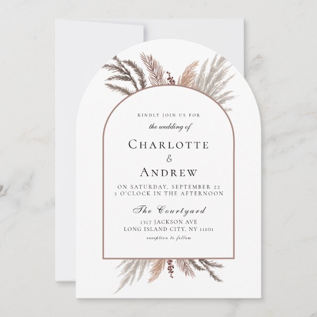 Modern Boho Pampasgras Wedding Invitation (Front)
