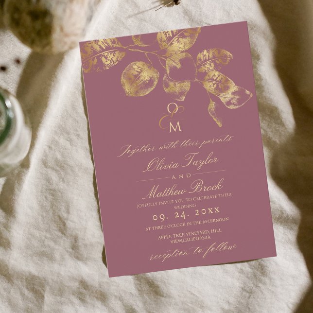 Modern Boho Pantone & Gold Wedding Invitation (Creator Uploaded)