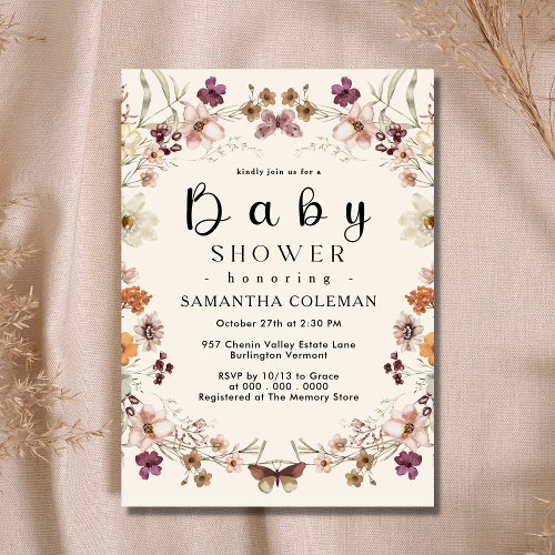 Modern Boho Pastel Wildflower Cute Baby Shower Invitation