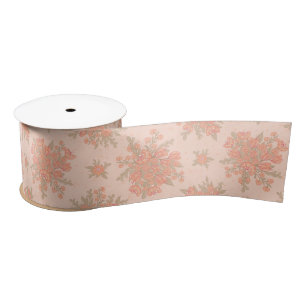 Modern Boho Peach Orange Flowers Floral Pattern Satin Ribbon