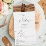 Modern boho photo chic calligraphy wedding all in one invitation<br><div class="desc">Chic black white elegant boho script calligraphy in one calligraphy wedding invitation with rsvp,  accommodations,  details,  and more info. With a beautiful brush calligraphy script ,  add your photo at the top.</div>