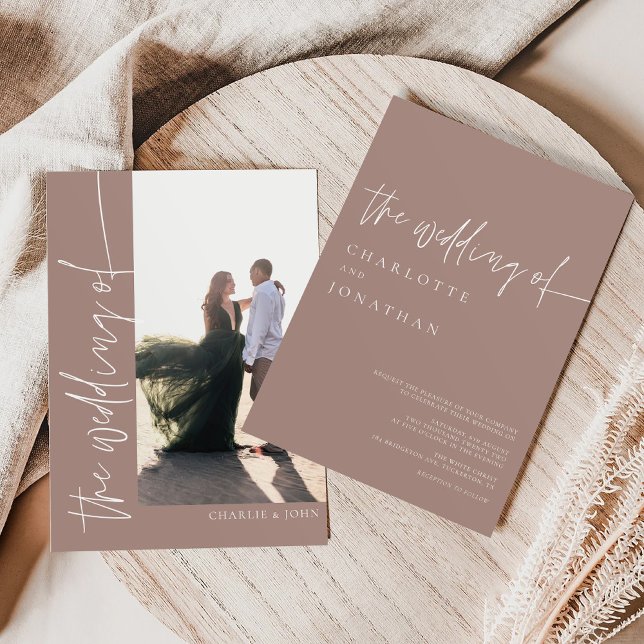 Modern Boho Photo Desert Mauve Wedding Invitation (Creator Uploaded)