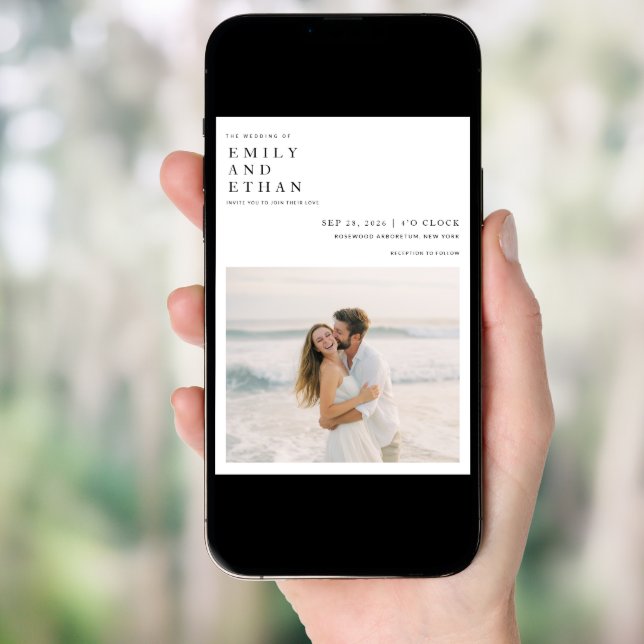 Modern Boho Photo QR Code Destination Wedding Invitation (Front Digital)