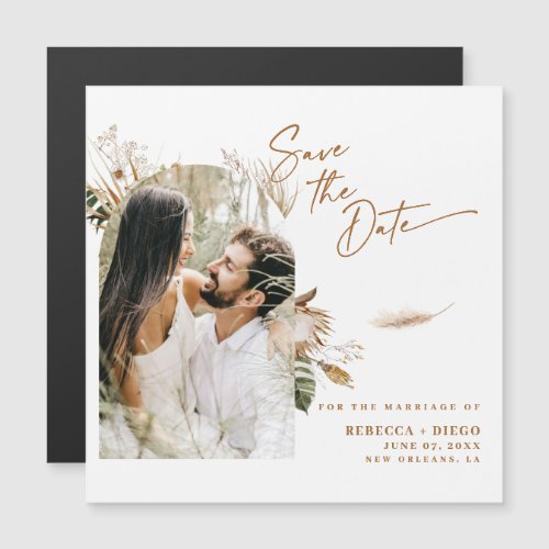 Modern Boho Photo Save The Date Magnetic Card