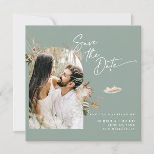 Modern Boho Photo Save The Date Sage Magnetic Card