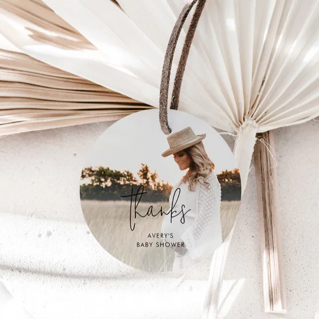Modern Boho Photo Thank You Baby Shower Favor Tags | Zazzle