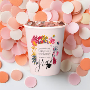 Modern Boho Pink Arch Floral Graduation Party Paper Cups