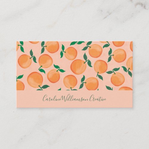 Modern Boho Pink Citrus Oranges Fruit Script Business Card