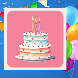 Modern Boho Pink Colorful Birthday Cake Square Sticker