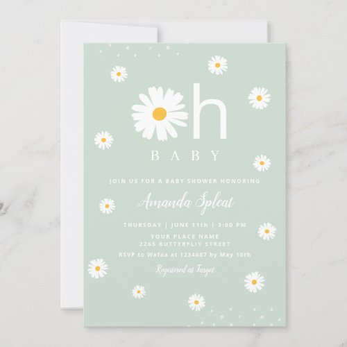 Modern Boho Pink Daisy Floral Baby Girl Shower Inv Invitation