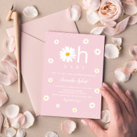 Modern Boho Pink Daisy Floral Baby Girl Shower Inv Invitation