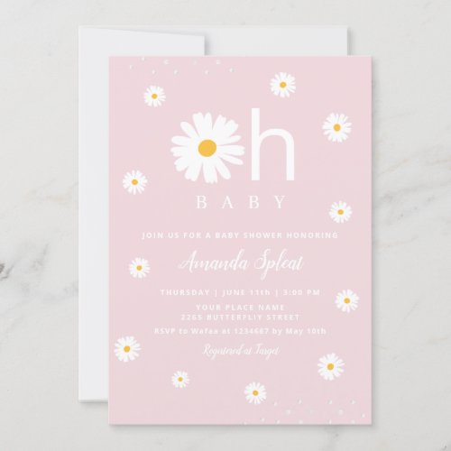 Modern Boho Pink Daisy Floral Baby Girl Shower Inv Invitation