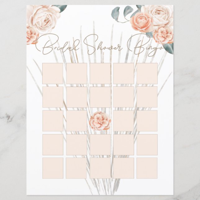 Modern Boho Pink Elegant Floral Bridal Bingo (Front)