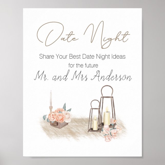 Modern Boho Pink Elegant Floral Date Night Sign (Front)