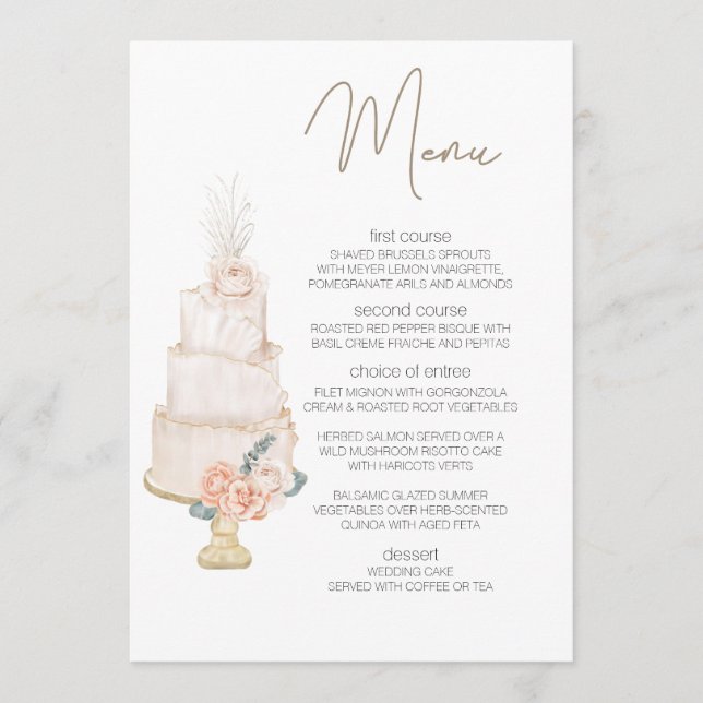 Modern Boho Pink Elegant Floral Wedding Menu (Front)