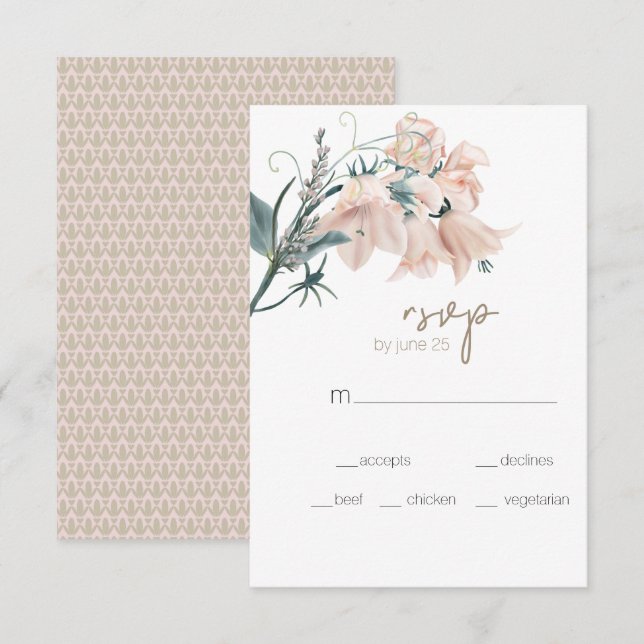 Modern Boho Pink Elegant Floral Wedding RSVP Card (Front/Back)