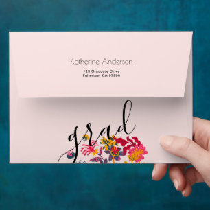 Modern Boho Pink Floral Graduation Invitation Envelope