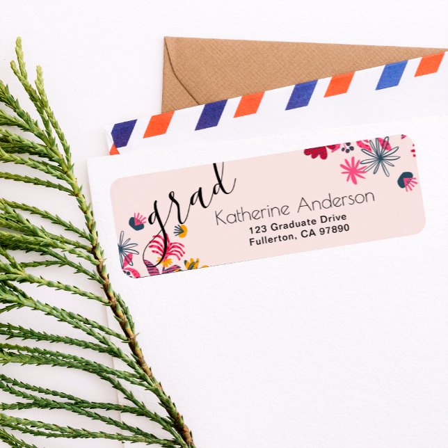 Modern Boho Pink Floral Graduation  Label (Creator Uploaded)