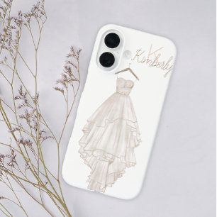 Modern Boho Pink Floral Wedding Monogram Name  iPhone 16 Case