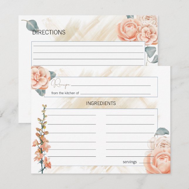 Modern Boho Pink Floral Wedding Recipe Card (Front/Back)