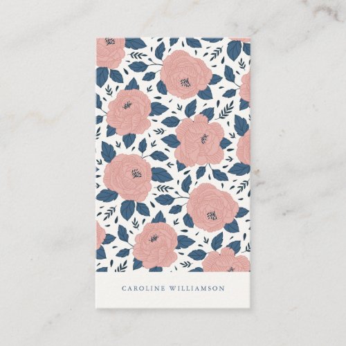 Modern Boho Pink Navy Blue Botanical Flowers  Business Card