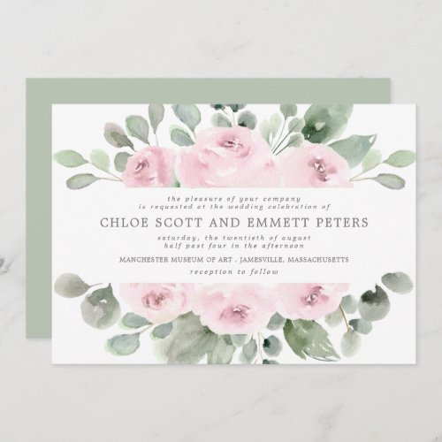 Modern Boho Pink Rose Floral Wedding Invitation