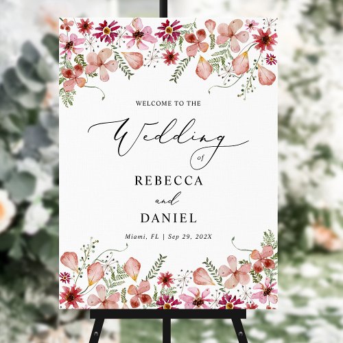 Modern Boho Pink Watercolor Wedding Welcome Poster