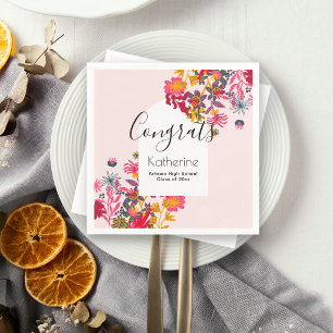 Modern Boho Pink Wildflowers Arch Graduate Party Napkins