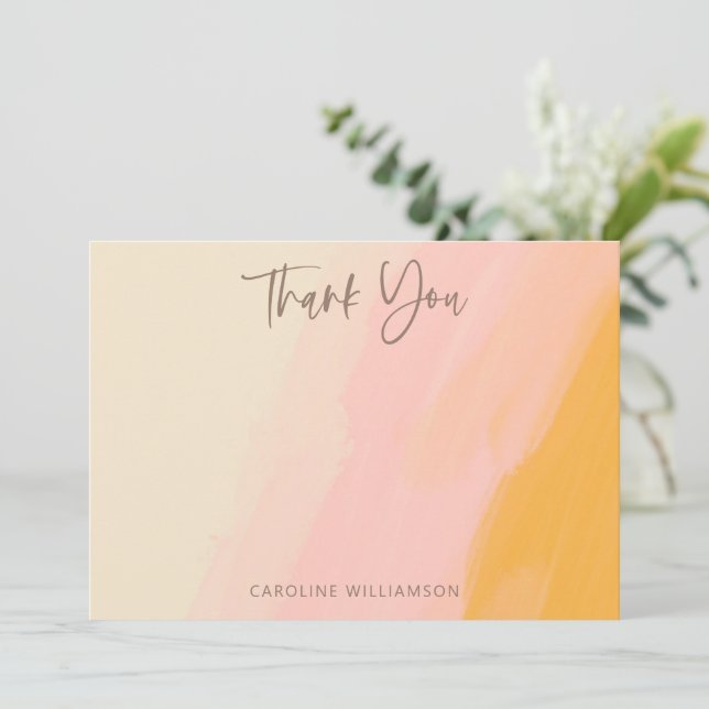 Modern Boho Pink Yellow Cute Script Baby Shower  Thank You Card (Standing Front)