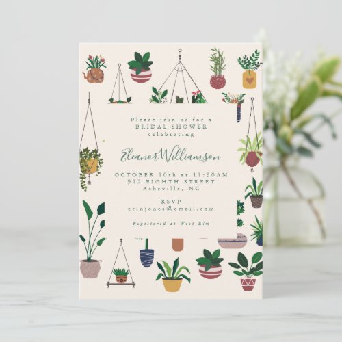 Modern Boho Plant Illustration Bridal Shower Invitation