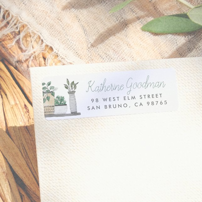 Modern Boho Plants Script Name & Address Label (Creator Uploaded)
