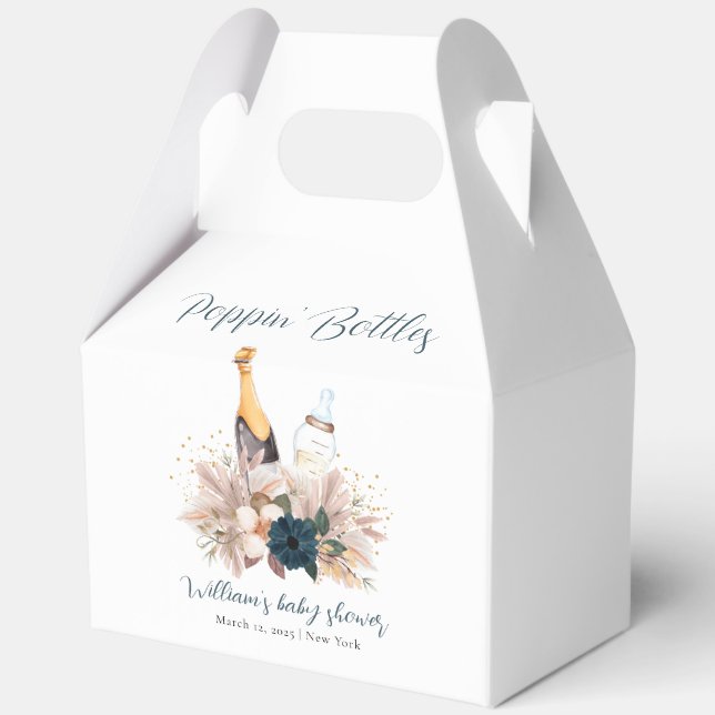 Modern Boho Poppin Champagne Bottles Baby Shower  Favor Boxes (Back)