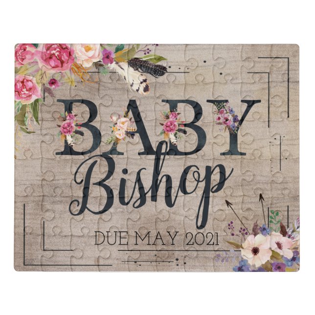 Modern Boho Pregnancy Reveal or Announcement Jigsaw Puzzle (Puzzle Horizontal)