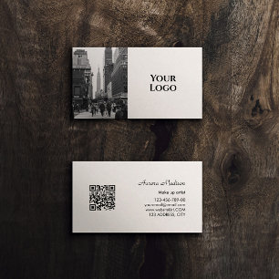 Modern Boho QR Code Black and White with photo Business Card