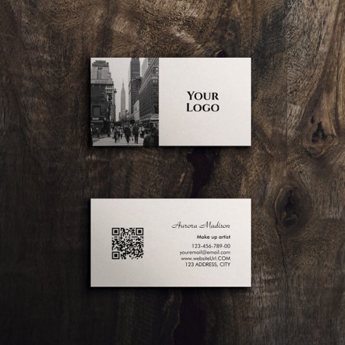 Modern Boho QR Code Black and White with photo Business Card