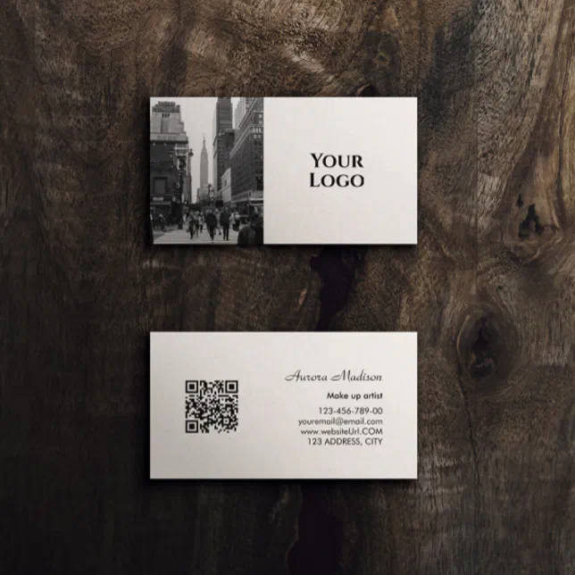 Modern Boho QR Code Black and White with photo Business Card | Zazzle