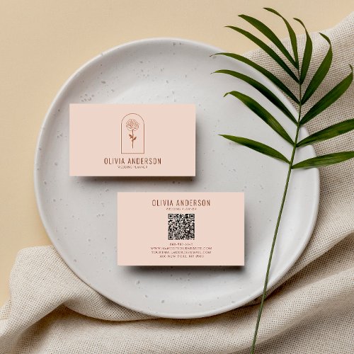 Modern Boho QR Code Terracotta Floral Unique       Business Card