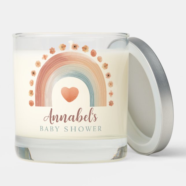 Modern Boho Rainbow Baby Shower Scented Candle – E (Lid)