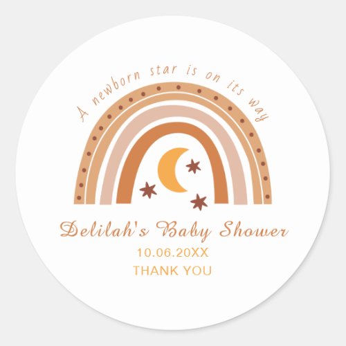 Modern Boho Rainbow Baby Shower Thank You Classic Round Sticker